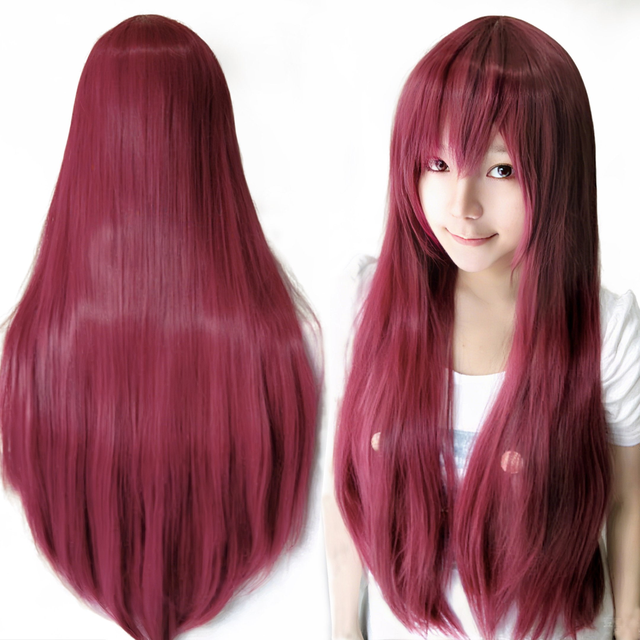80cm Straight Synthetic Cosplay Wig White Purple Green Silver Pink Lolita Hairpiece with Bangs Long