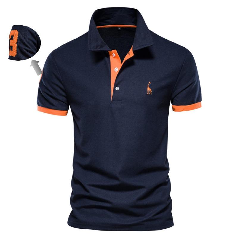 AIOPESON Cotton Mens Polos Giraffe Embroidery Short Sleeve Polo Shirts for Men High Quality Brand