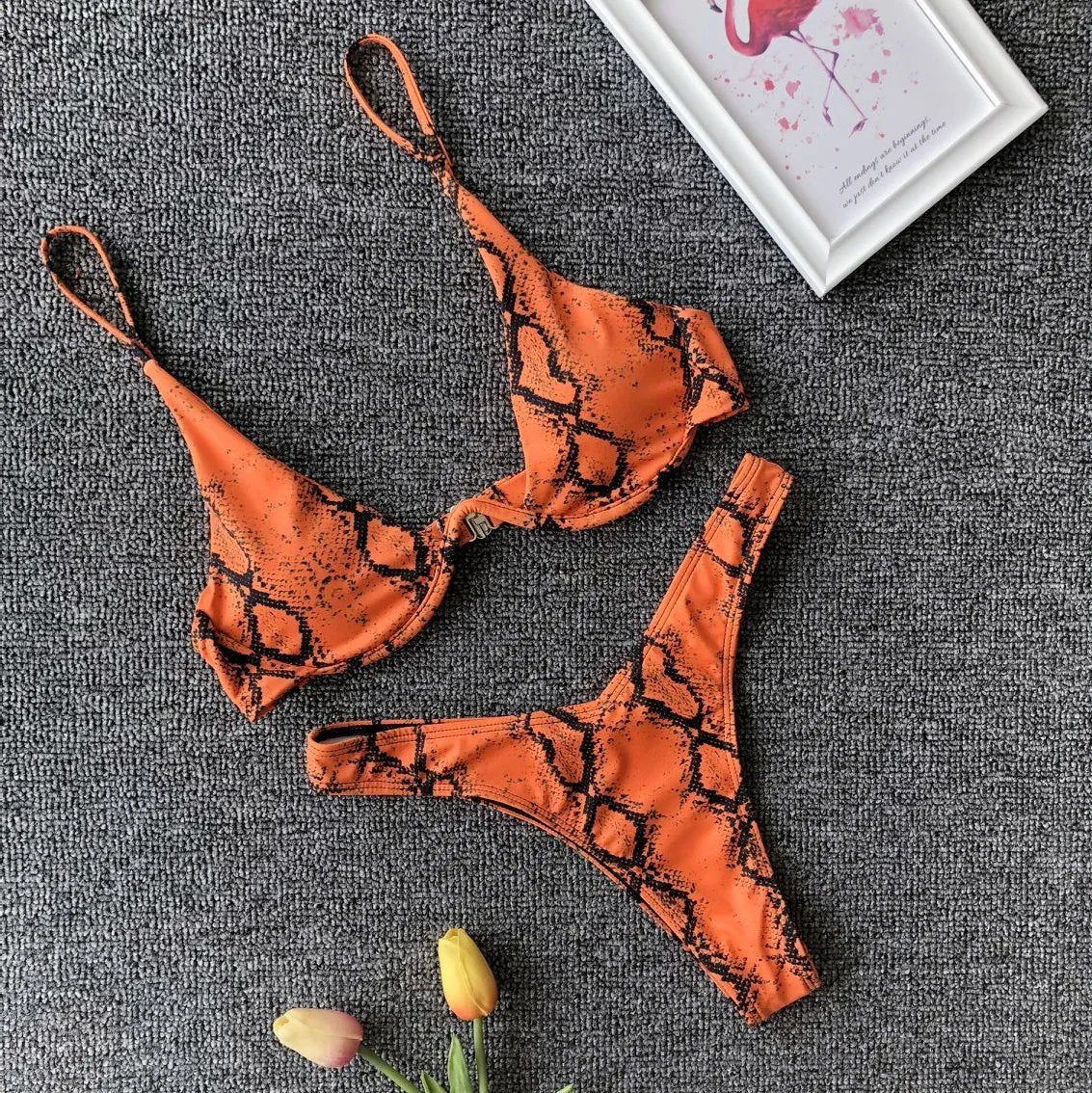 Micro Bikini 2026 Swimwear Women Sexy Yellow Leopard Snakeskin Print Underwire Swimsuit Beach