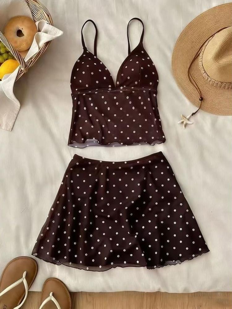 Y2k Women's Dot 3 Piece Bikini Sets 2000s American Vintage Crop Top Swimwear Summer Harajuku Sweet