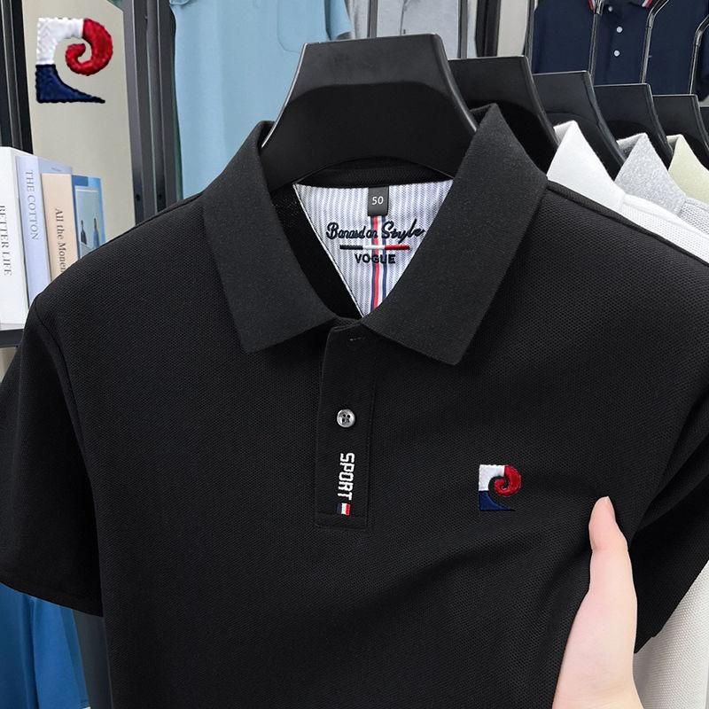 New summer mens high-quality casual short sleeved polo shirt trendy and fashionable sweat absorbing