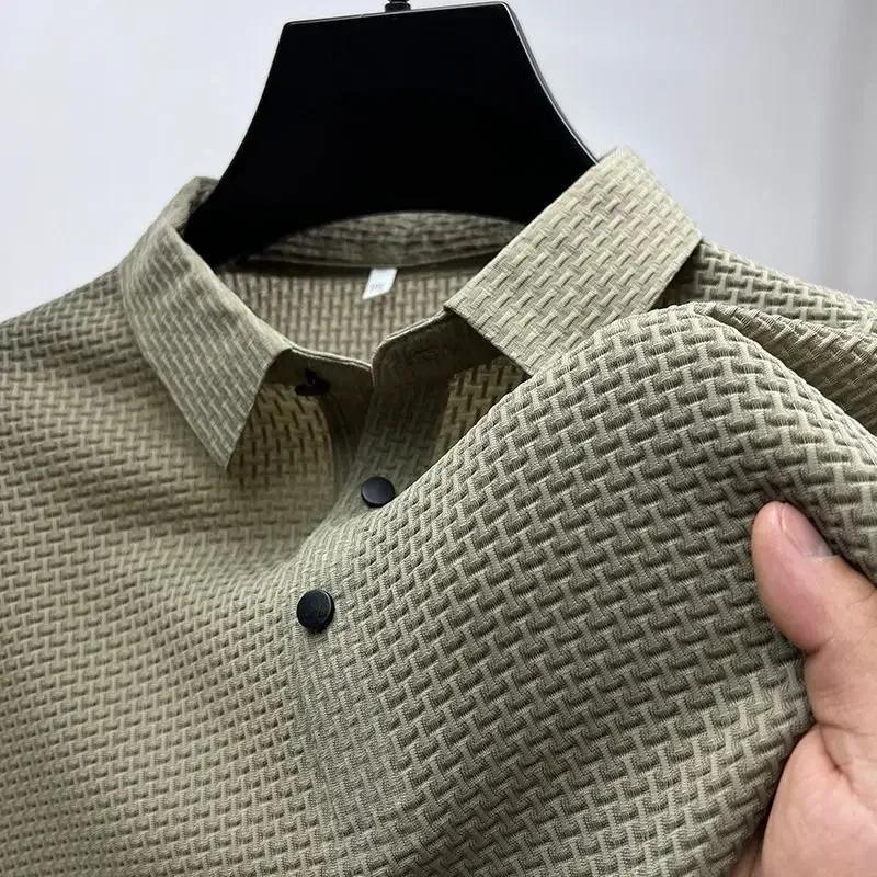 2026 Summer New Mens Lop-up Hollow Short-sleeved Polo Tee Shirt Ice Silk Breathable Business Fashion