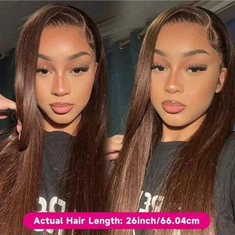 34 Inch Chocolate Brown 13x4 HD Bone Straight Lace Front Wigs Human Hair 13x4 Brazilian Transparent