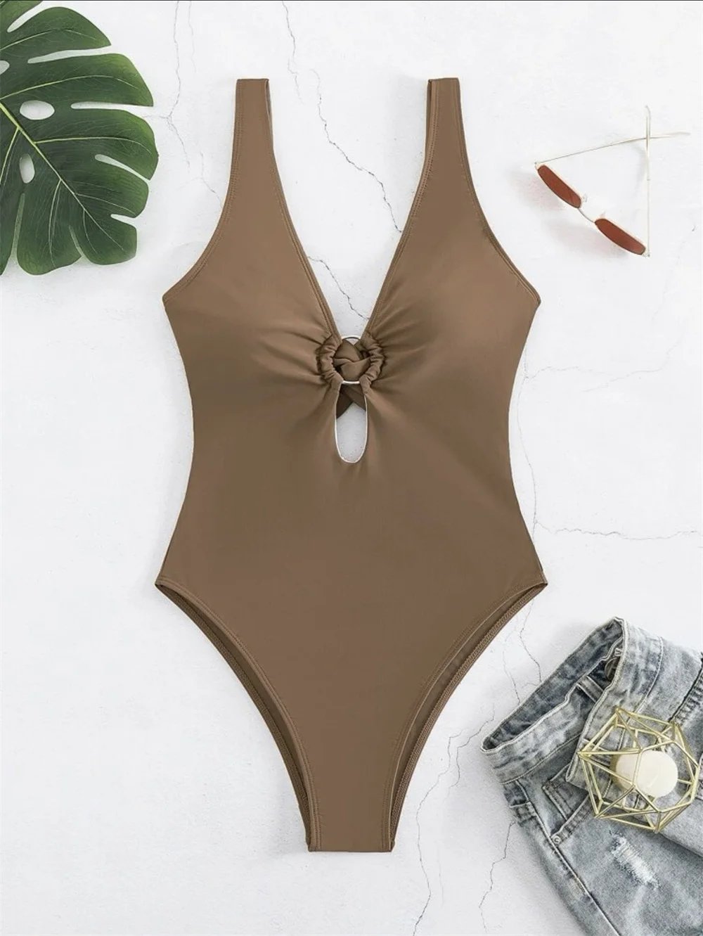 Twisted Hollow Out Bikini Micro Monokini Rings Sexy Deep-V Swimsuit Women Swimwear One-piece Beach