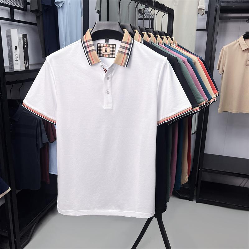 Fashion brand luxury short sleeve polo shirt men summer quality silky cotton breathable business