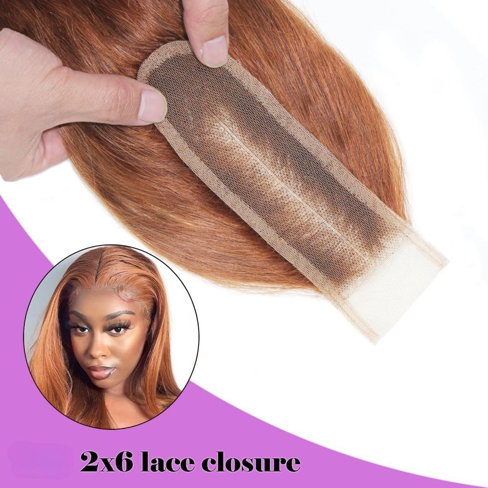 #30 Brown Straight 2x6 Human Hair Lace Closure Long Deep Parting Brazilian Virgin Hair 10-22 Inch