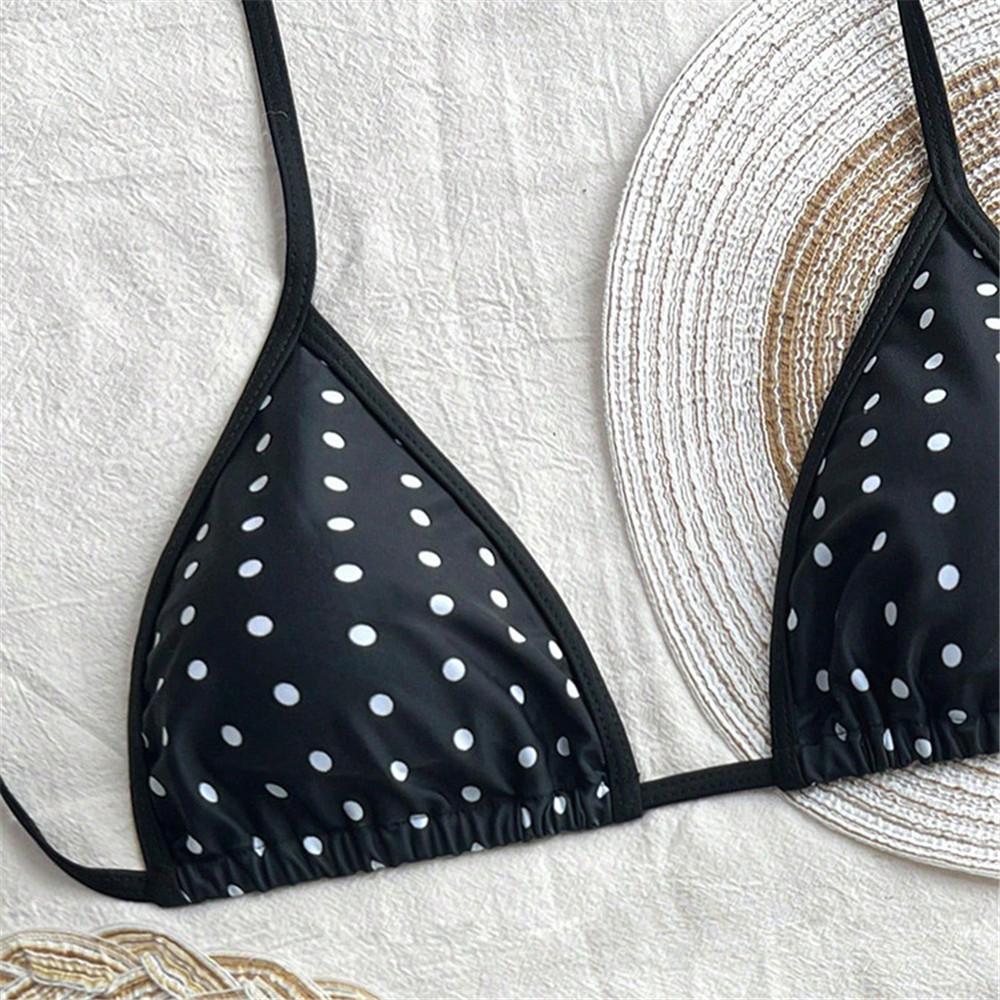 Cute Dot Print Halter String Triangle Bikinis Sets Ruffled Swimwear Sexy Swimsuit Women 2026 Beach