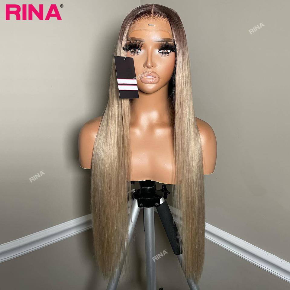 13x4 Dark Brown Blonde Straight Lace Front Human Hair 200 Density 13x6 Transparent Lace Frontal Wig