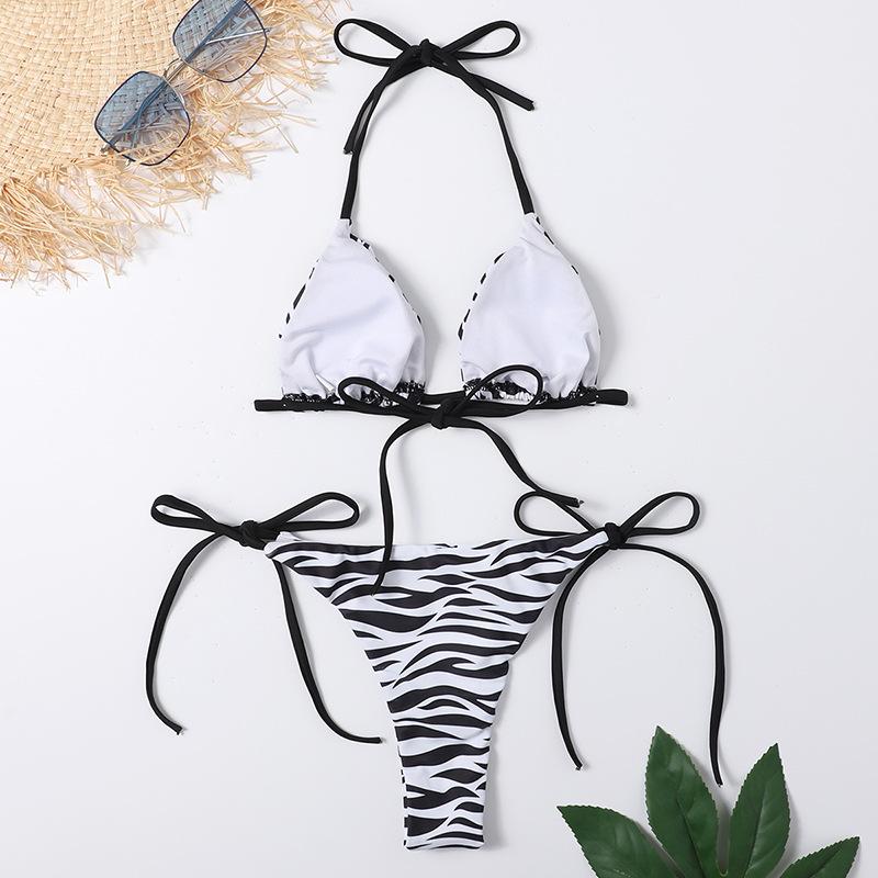 Zebra Striped String Halter Micro Bikini Thong Sexy Swimsuit Women 2026 Mini Swimwear Bathing Suit