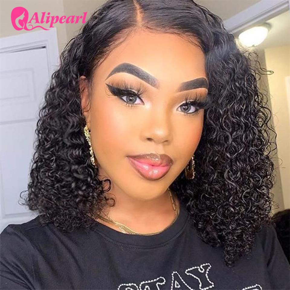 13x4 Short Bob Wig Lace Front Human Wigs For Black Women Peruvian Deep Wave Bob Wig Pre-plucked Remy