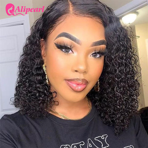 13x4 Short Bob Wig Lace Front Human Wigs For Black Women Peruvian Deep Wave Bob Wig Pre-plucked Remy