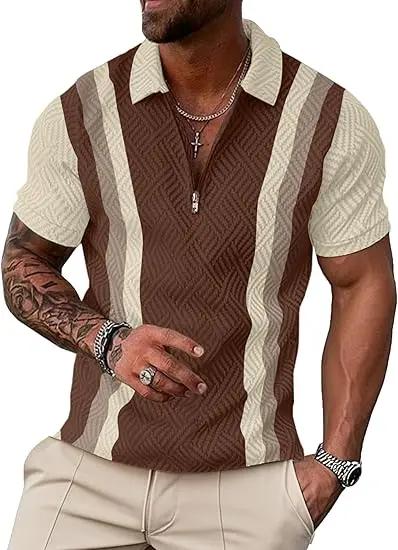 Summer Comfortable Solid Color Mens Zipper Design Short-sleeved Polo Shirt Polyester Fiber