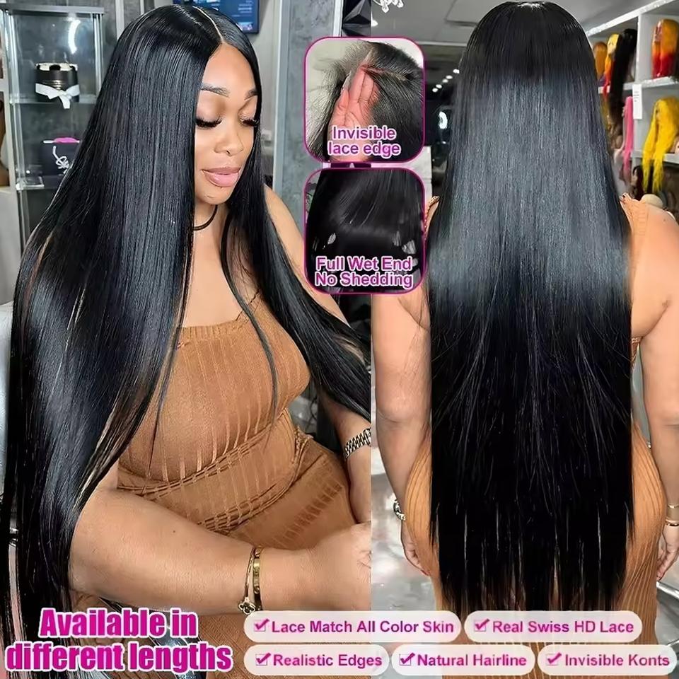 42 Inch 250 Density Bone Straight Lace Frontal Wig Human Hair Wig 13x6 Hd Transparent Lace Frontal