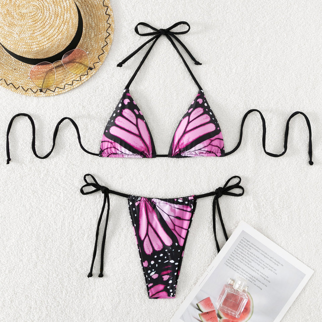 Sexy women butterfly print halter string micro bikini sets two pieces swimsuit Swimwear bathing suit