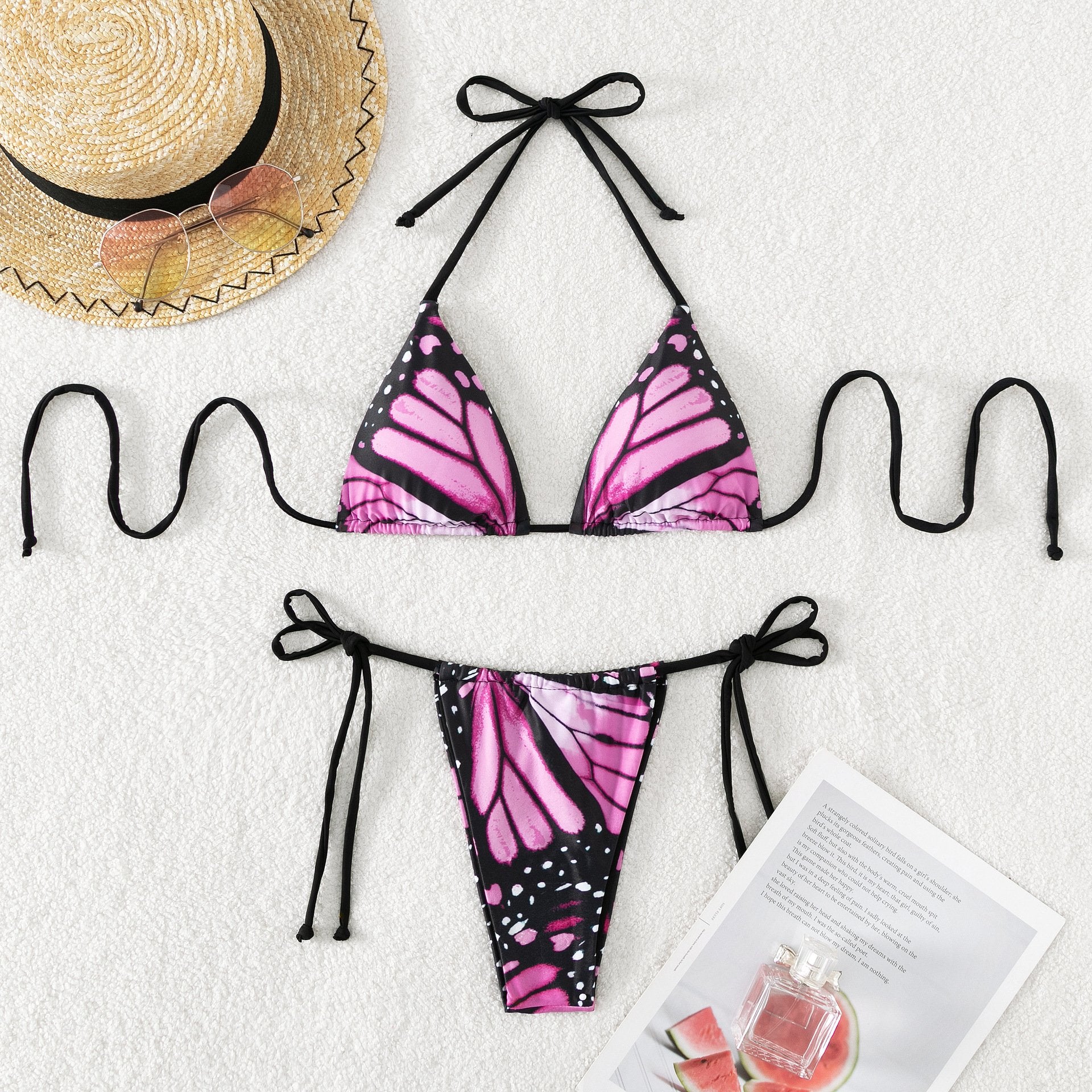 Sexy women butterfly print halter string micro bikini sets two pieces swimsuit Swimwear bathing suit