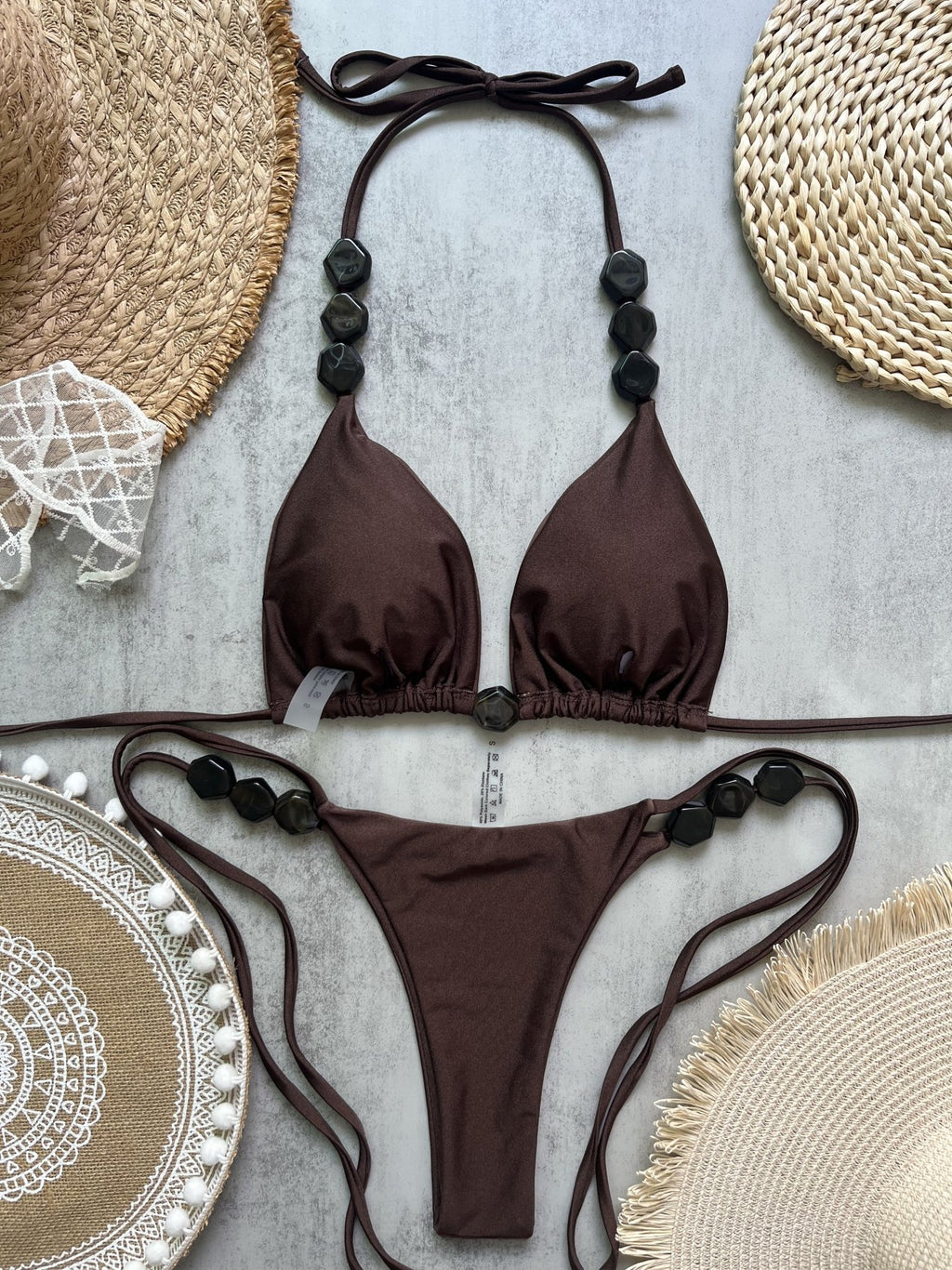 2026 Sexy Bead Bikini Swimwear Women Halter Bikini Swimsuit Beach Halter V Neck Bikini Set Beachwear