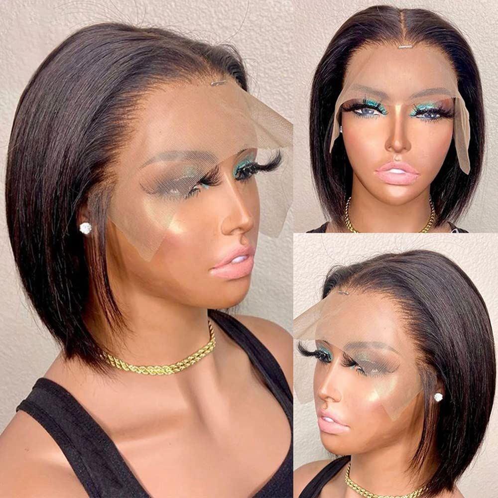Short Bob Wig Transparent Lace Frontal Wigs Human Hair 100% Straight Bob Wigs Pre Plucked 13x4 Lace