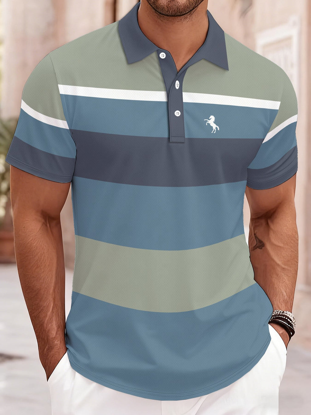 2026 Summer Mens Polo Shirt with Stripes Print Breathable Lightweight Casual Fashionable Outdoor