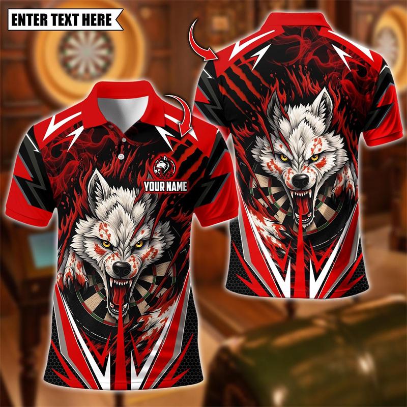 2026 New Wolf Graphic Darts Polo Shirts For Men Custom Name Team Name 3D Printed Polo Shirt Loose