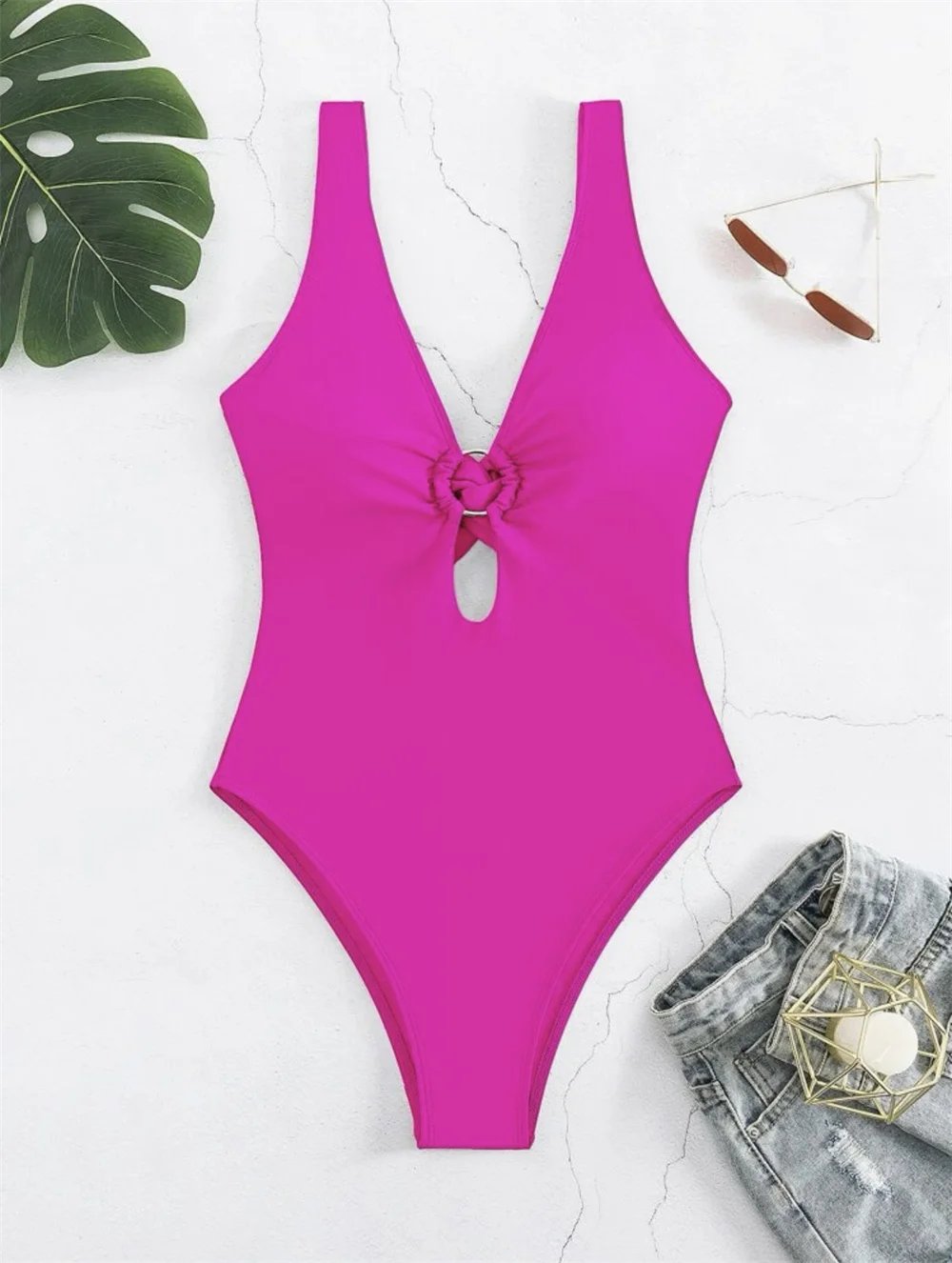 Twisted Hollow Out Bikini Micro Monokini Rings Sexy Deep-V Swimsuit Women Swimwear One-piece Beach