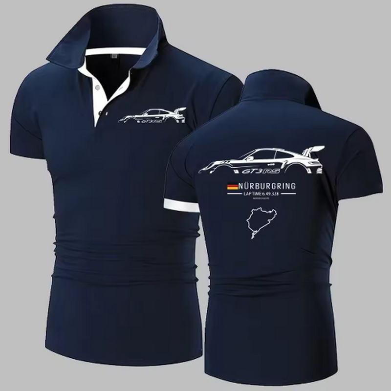 911 GT3 RS Heavyweight Polo Shirt  Nrburgring Track F1 Polos Shirts Mens Solid Color High Quality