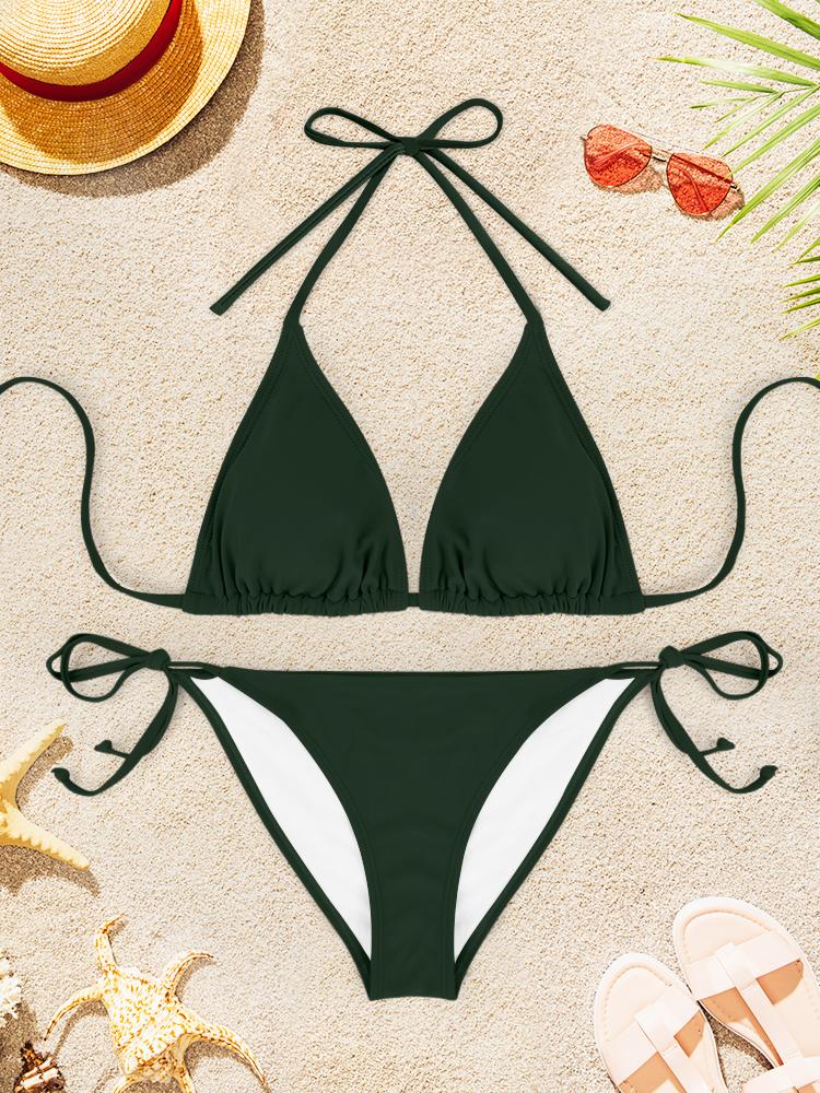 2Pcs Sexy Bikini Swimsuit For Women Solid Color Swimwear Summer Bathing Suits Females Backless