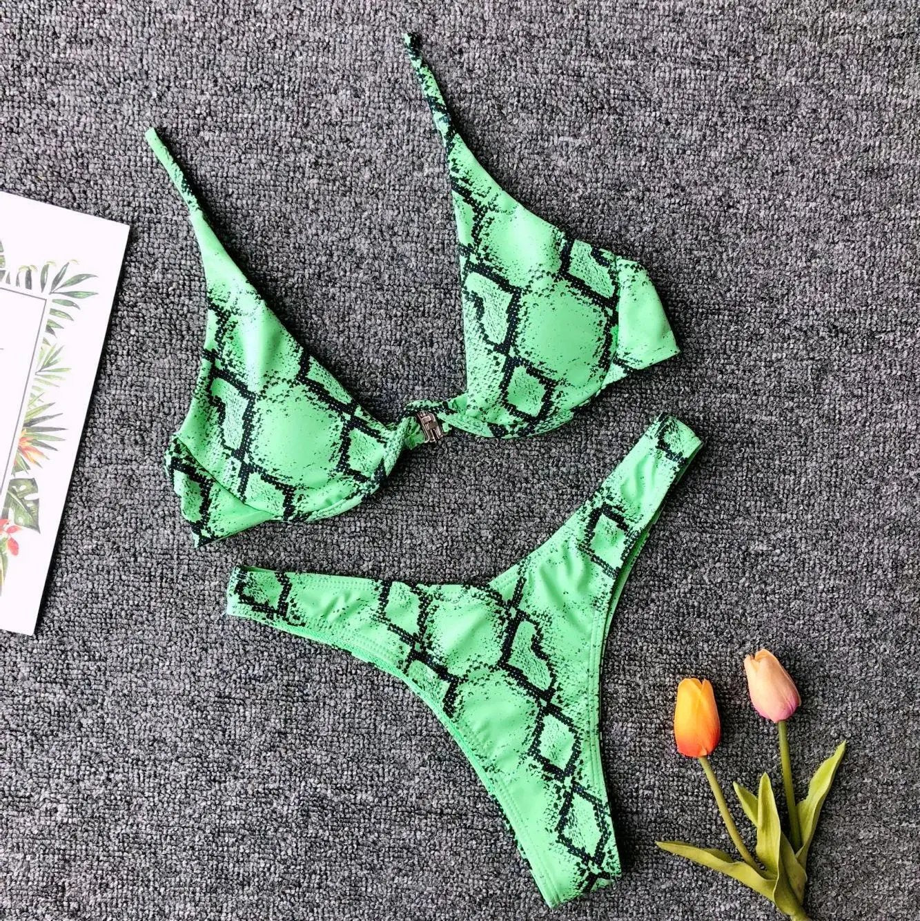 Micro Bikini 2026 Swimwear Women Sexy Yellow Leopard Snakeskin Print Underwire Swimsuit Beach