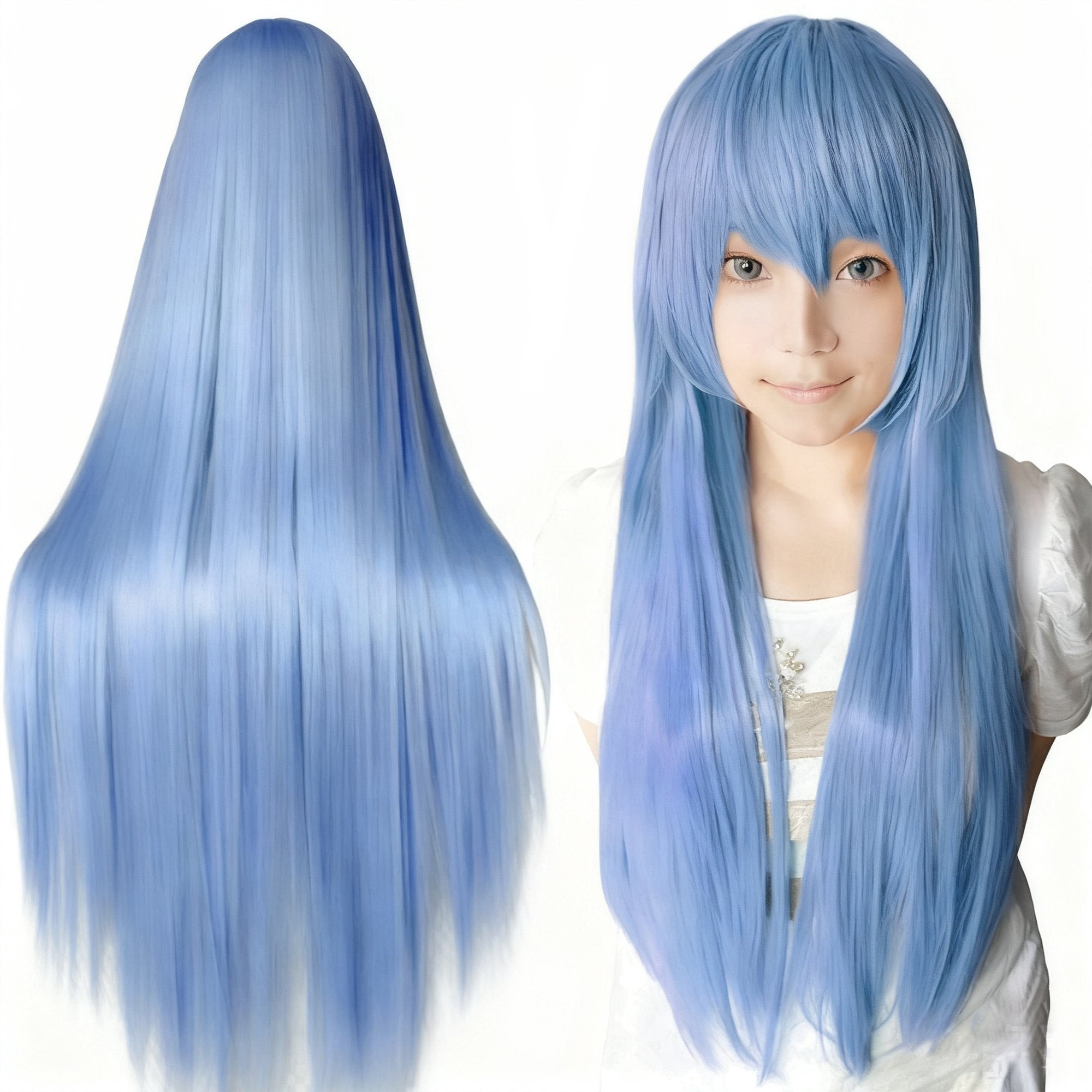 80cm Straight Synthetic Cosplay Wig White Purple Green Silver Pink Lolita Hairpiece with Bangs Long