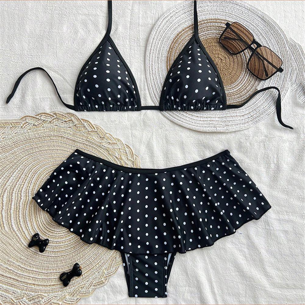 Cute Dot Print Halter String Triangle Bikinis Sets Ruffled Swimwear Sexy Swimsuit Women 2026 Beach