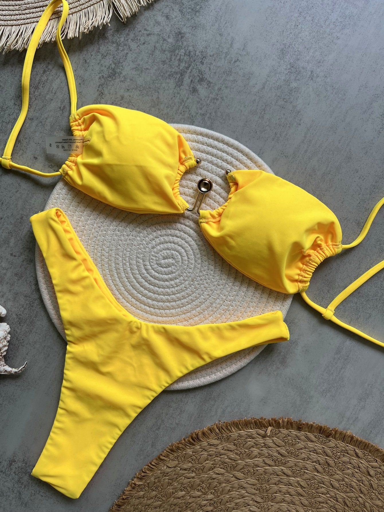 Sexy U Shaped Bandeau Bikinis Sets Mujer Strapless Swimwear Women Gold Swimsuit Bathing Suit