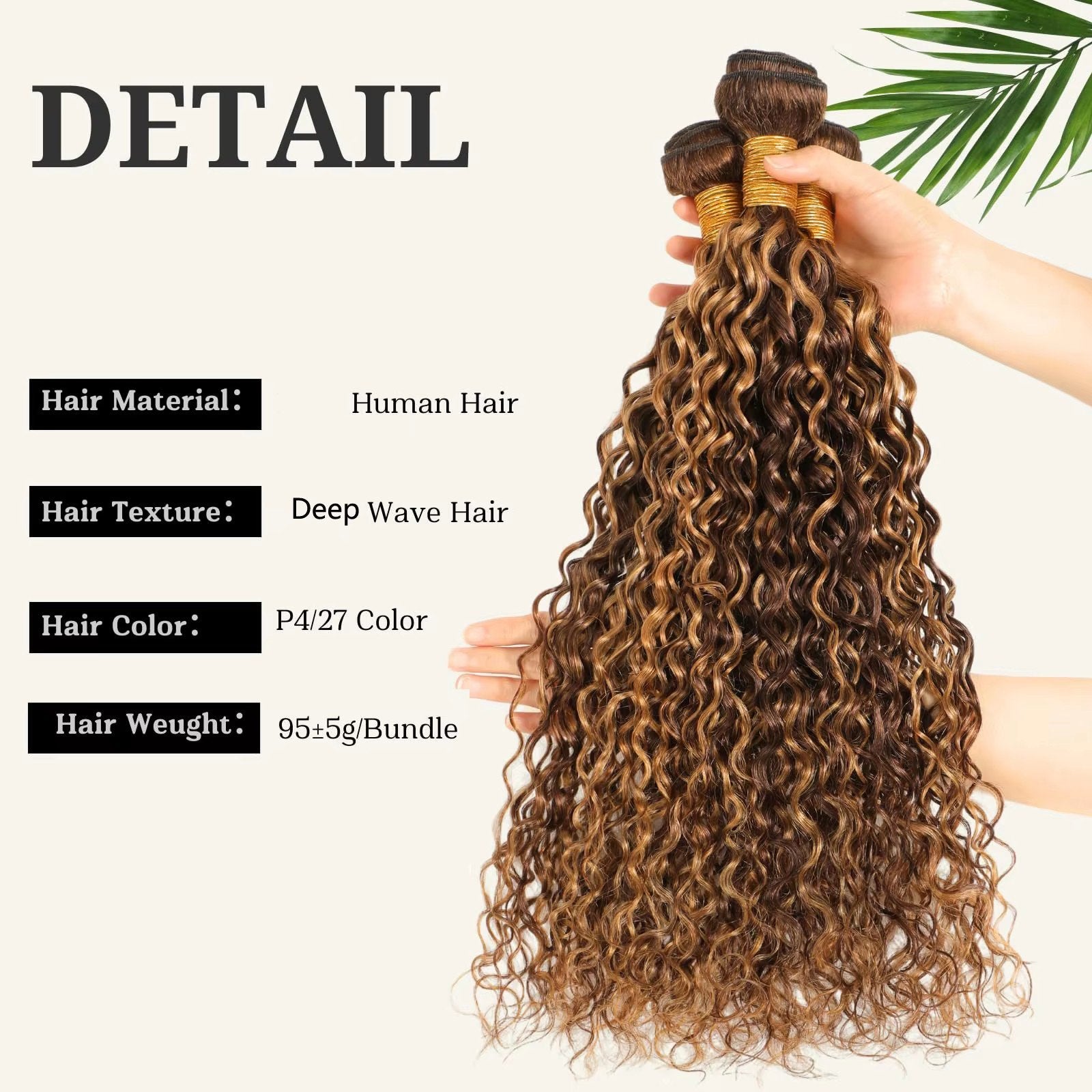 Honey Blonde Highlight Deep Wave Bundles 22 Inch P4/27 Ombre Single Bundles Wet and Wavy Bundle