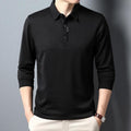Mens Waffle Long Sleeved POLO Shirt with Letter Printed Lapel Casual Top