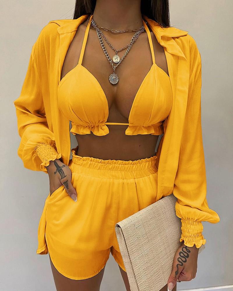 2026 New Bathing Suit Shorts Cover Up Summer Three Pieces Swimwear Sexy Beachwear High Waist Bikini