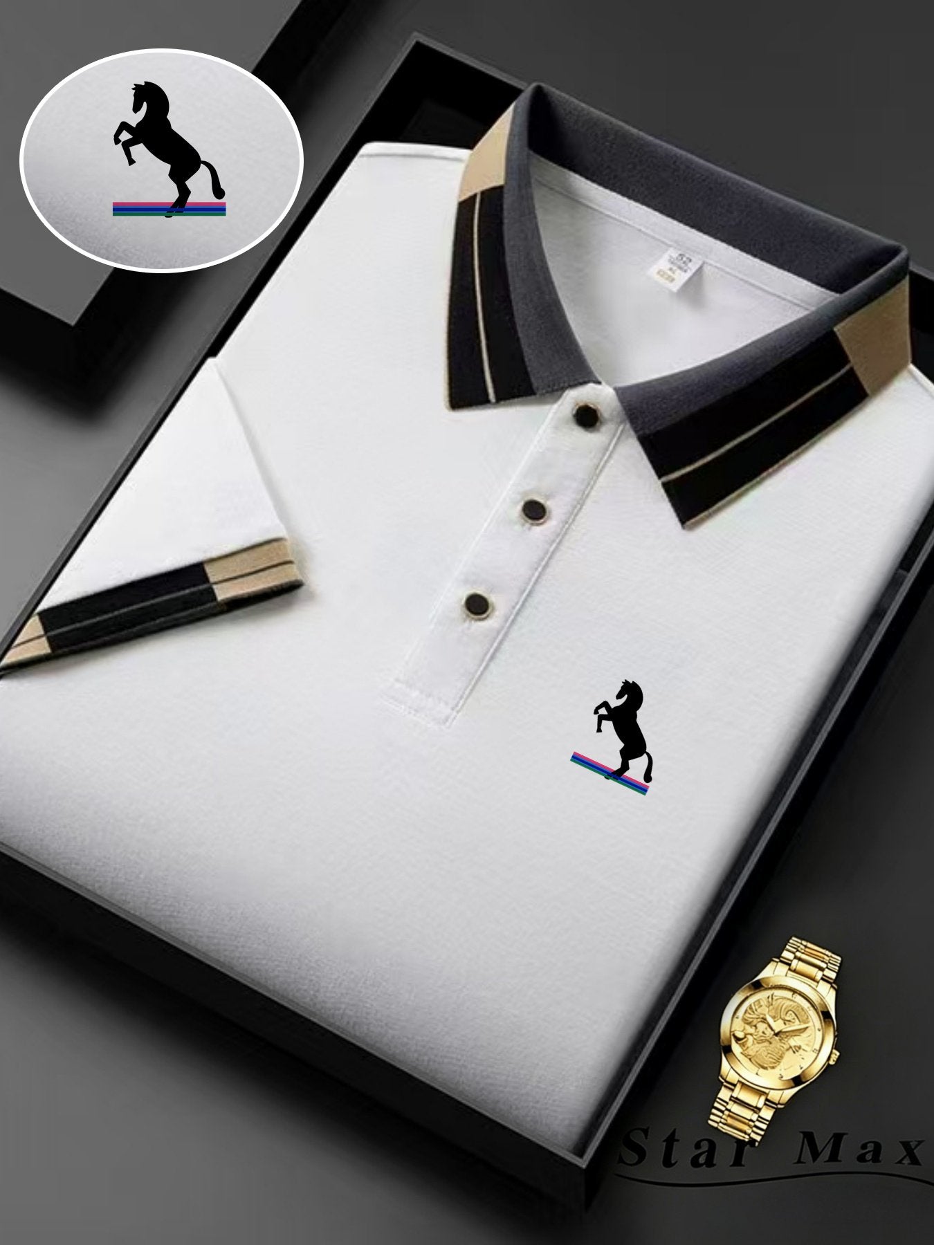 Mens luxury short sleeve polo shirt with horse embroidery Milan style summer casual t shirt men