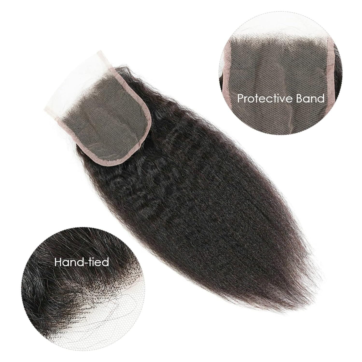 Kinky Straight 4x4 Lace Frontal Closure 100% Human Hair Yaki Straight 4x4 Lace Frontal Preplucked