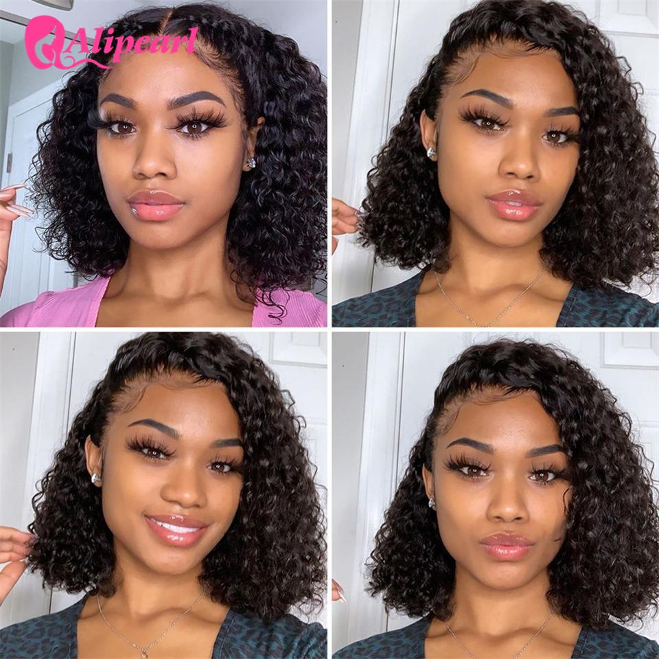 13x4 Short Bob Wig Lace Front Human Wigs For Black Women Peruvian Deep Wave Bob Wig Pre-plucked Remy