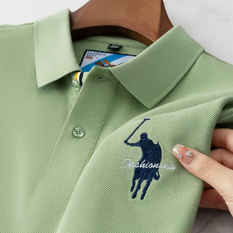 Luxury Embroidery Mens Polo Shirt Summer Thin Breathable 100Cotton Black Navy Blue Lapel