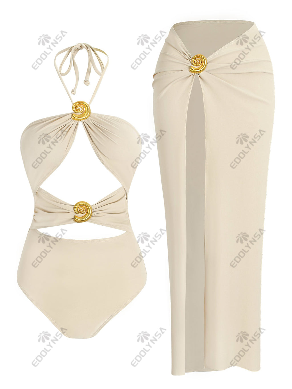 Sexy One-piece Swimsuit High Split Beach Skirt Cover Up 2 Piece 2026 Summer Women's Solid Color