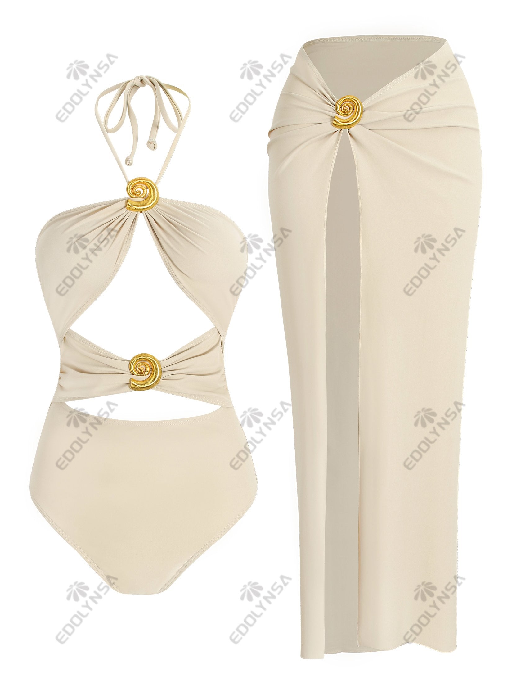Sexy One-piece Swimsuit High Split Beach Skirt Cover Up 2 Piece 2026 Summer Women's Solid Color