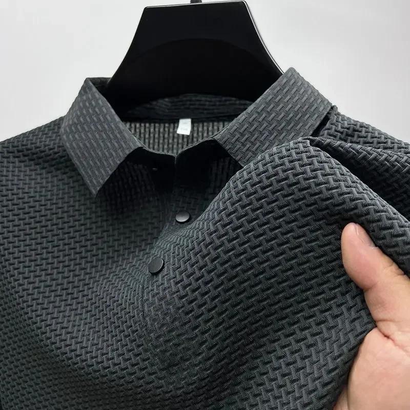 2026 Summer New Mens Lop-up Hollow Short-sleeved Polo Tee Shirt Ice Silk Breathable Business Fashion