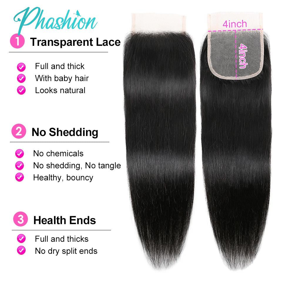 Phashion 24 26 Inch 5x5 4x4 Straight Lace Closure Only Pre Plucked Long Full Swiss Transparent Lace