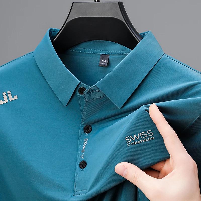 New Mens Business Casual Short Sleeved Shirt with Badge Solid Color Polo Shirt Fashionable