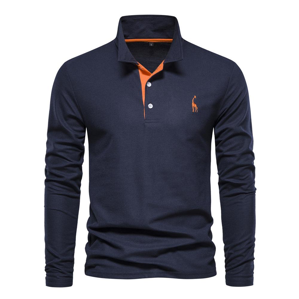 Mens long-sleeved embroidered sport polo shirt for spring and autumn casual and fashionable