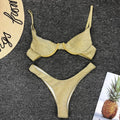 Sexy Silver Glitter Bikini 2026 Swimwear Women Push Up Cut Out Underwire Thong Swimsuit Summer