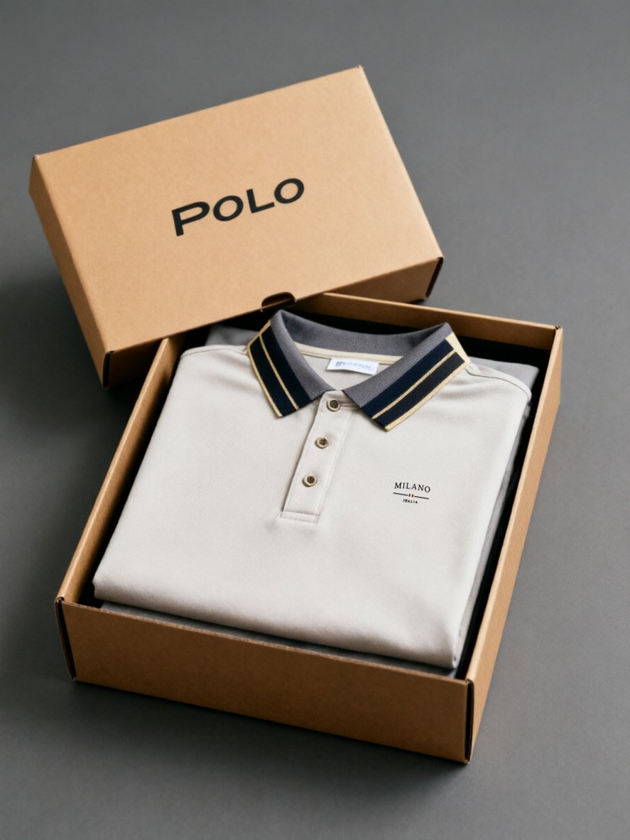 Classic White Polo Shirt with Contrast Collar and Embroidered