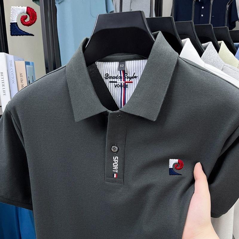 New summer mens high-quality casual short sleeved polo shirt trendy and fashionable sweat absorbing