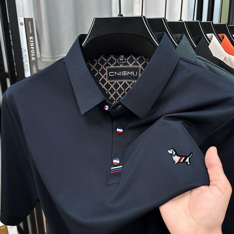 Hot Quality Man Short-Sleeved Polo Shirt Lapel Button Dog Embroidery Spring Casual Elegance T-Shirt