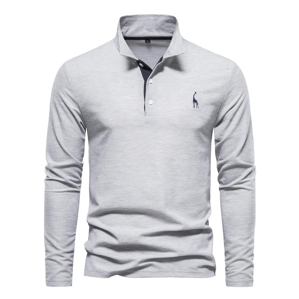 Mens long-sleeved embroidered sport polo shirt for spring and autumn casual and fashionable