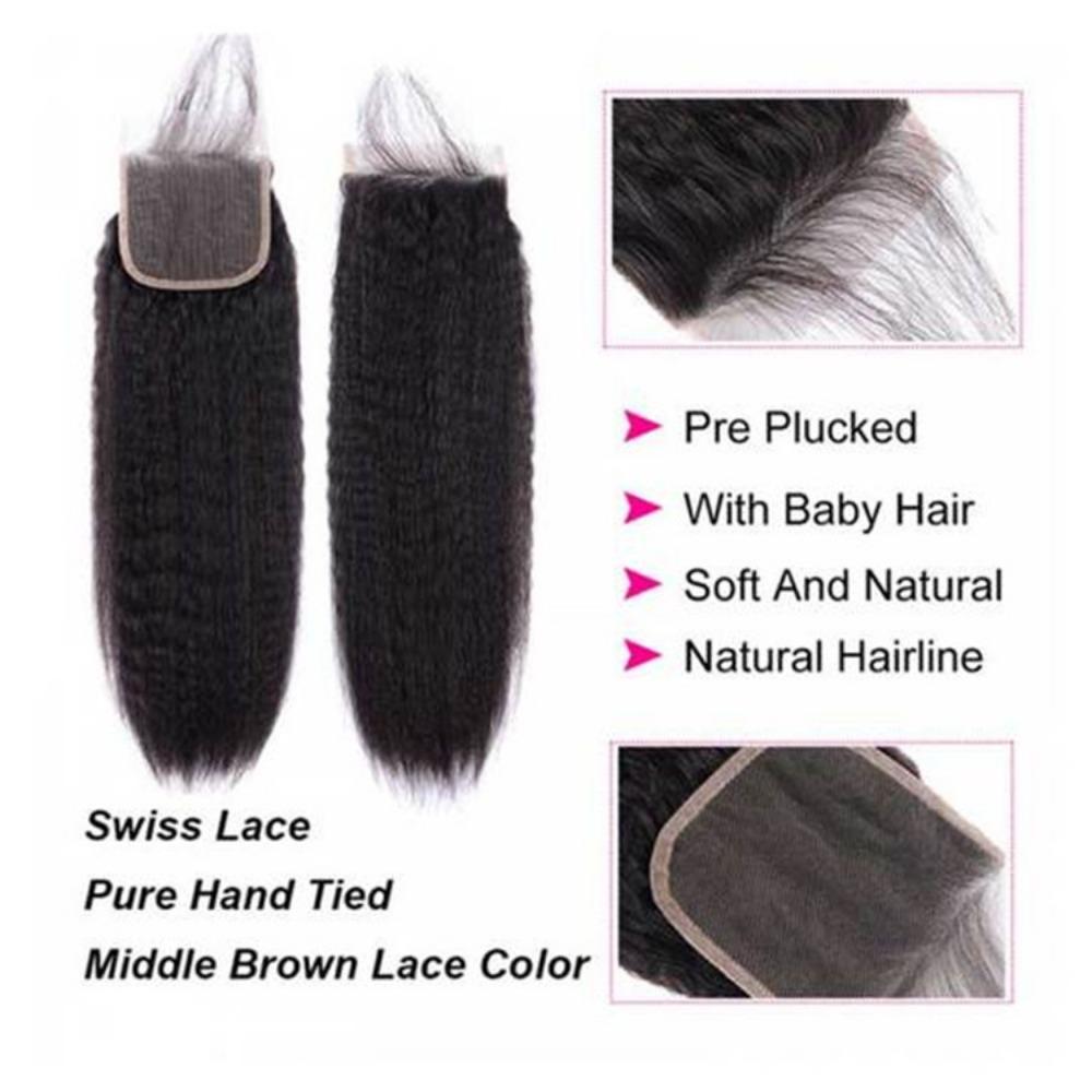 4x4 5x5 Kinky Straight Human Hair Lace Closure Brazilian Virgin Hair Pre-Plucked Transparent Swiss