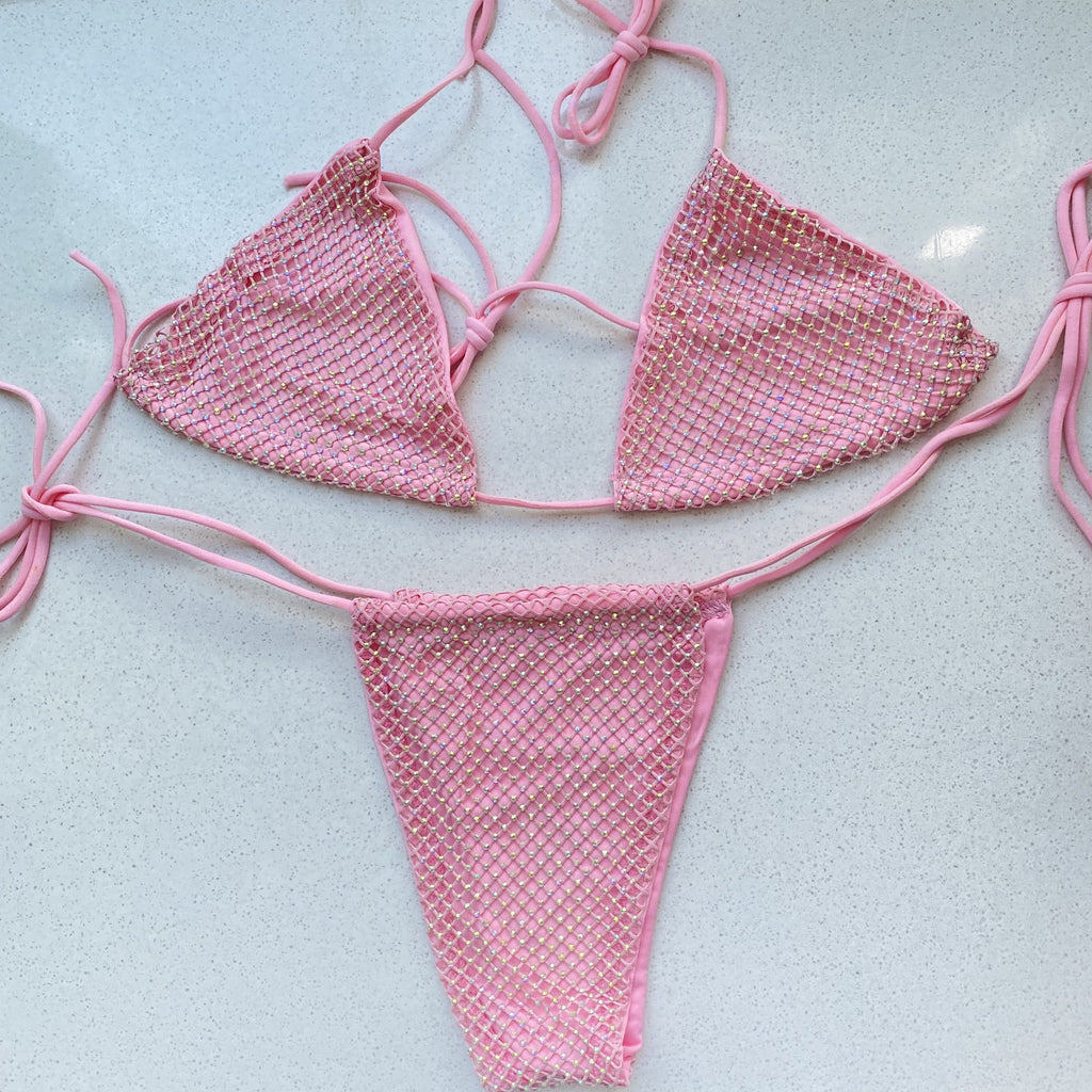 Women 's Sexy Bikini Set Swimwear Luxury Bling Rhinestone Sliver Crystal Diamond Swimsuit Halter